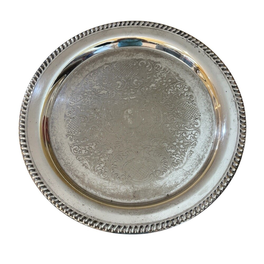 Vintage Silver Plate Serving Tray Floral Pattern 15โ
